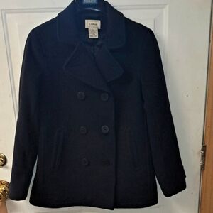 L.L.Bean Lambswool Woman's 6 Reg. Thinsulate Quilted Pea Coat. Black